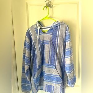 Grey Blue Striped Light Beach Hoodie Large